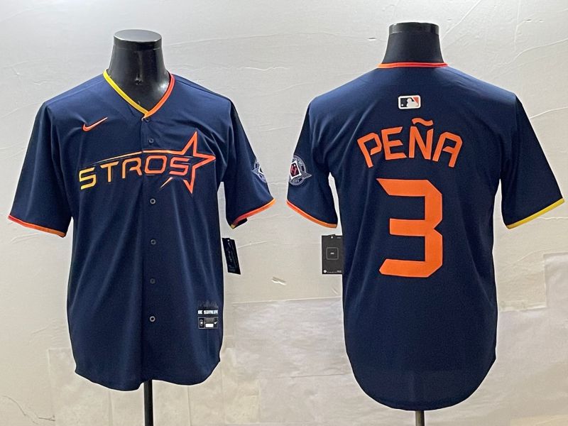 Men Houston Astros 3 Pena Drak Blue Three generations Joint Name 2025 Nike MLB Jersey style 1